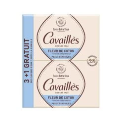 SAVONS SOLIDES - Savon Extra-Doux Fleur De Coton Surgras Actif - Peaux Sensibles, 3x250g + 1 Gratuit