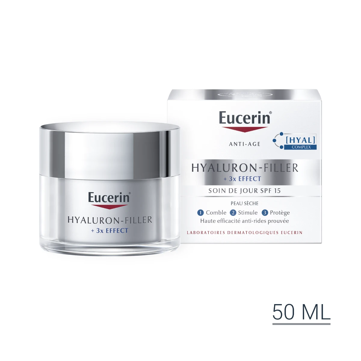 Eucerin HYALURON-FILLER +3X EFFECT - Soin De Jour SPF15 Anti-Âge - Peaux Sèches, 50ml 3 Eucerin HYALURON-FILLER +3X EFFECT - Soin De Jour SPF15 Anti-Âge - Peaux Sèches, 50ml