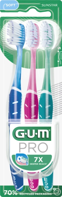 GUM® PRO 525 - Brosse à Dents Souple, 3 Unités