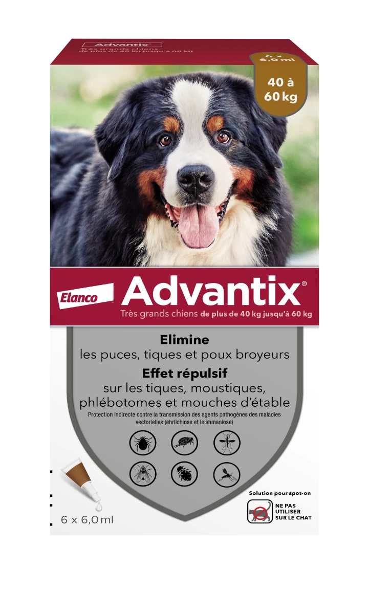 ADVANTIX - Antiparasitaire Externe Grand Chien 40 à 60kg, 6 Pipettes