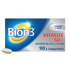 VITALITÉ 50+ - Énergie + Défenses Immunitaires Vitamines B6 B12 C D & Fer Adulte 50+, 90 Comprimés