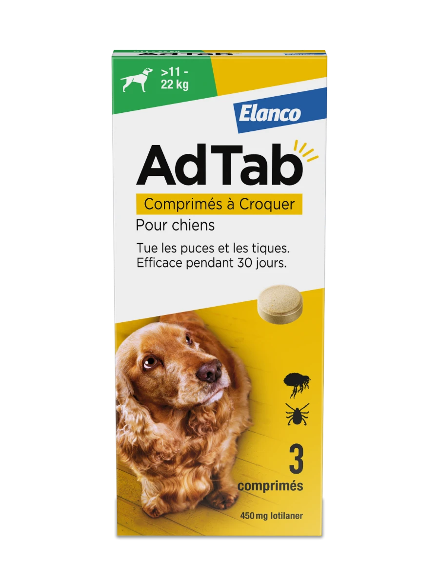 ADTAB - Comprimés à Croquer Pour Chiens Contre Puces Et Tiques - 11 à 22kg, 3 Comprimés 3 ADTAB - Comprimés à Croquer Pour Chiens Contre Puces Et Tiques - 11 à 22kg, 3 Comprimés