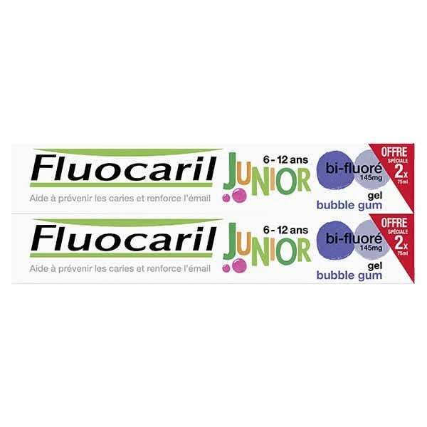 JUNIOR - Dentifrice Goût Bubble Gum 6-12ans, 2x75ml 3 JUNIOR - Dentifrice Goût Bubble Gum 6-12ans, 2x75ml