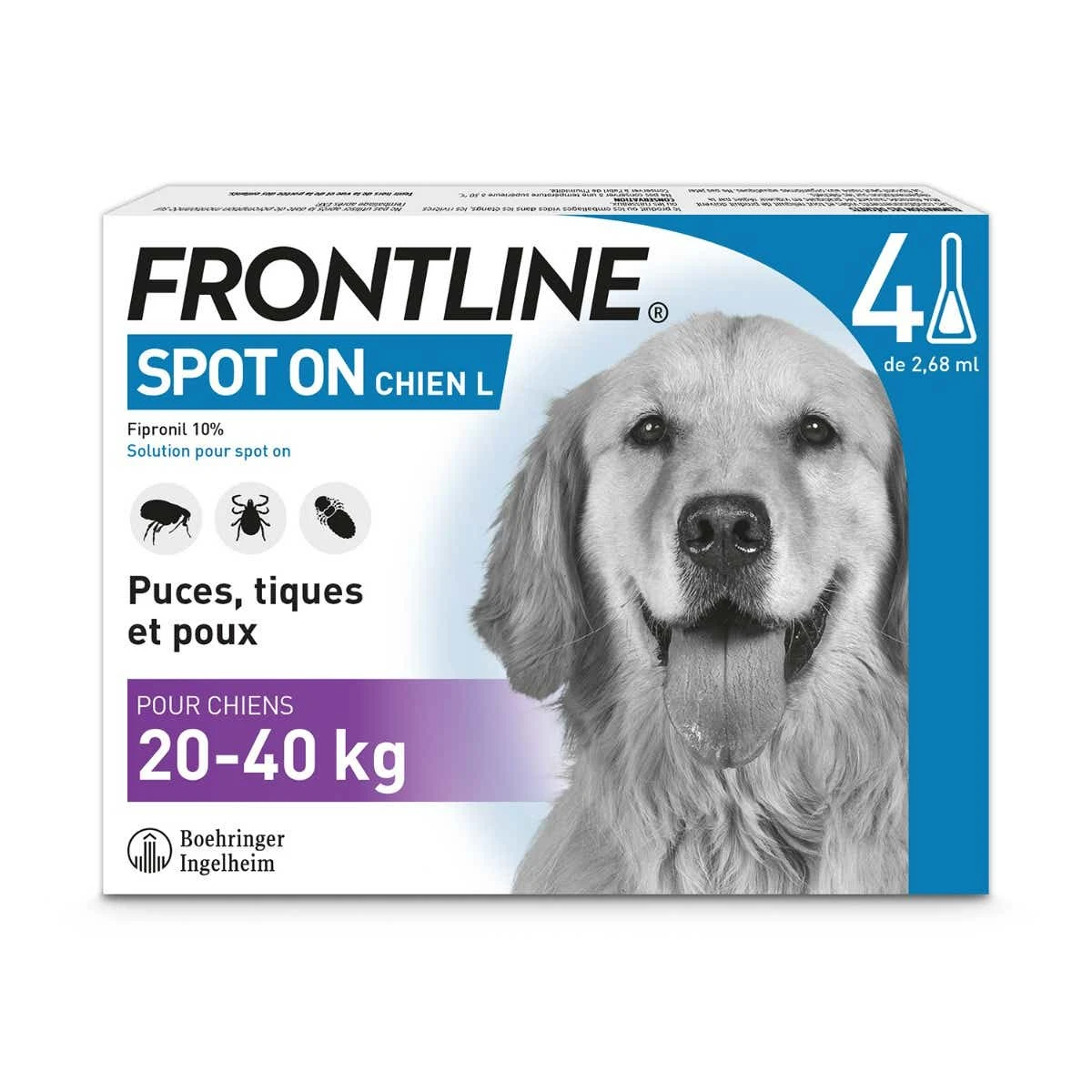 Frontline SPOT-ON - Spot-on Chiens - De 20 à 40kg, 4 Pipettes De 2,68ml