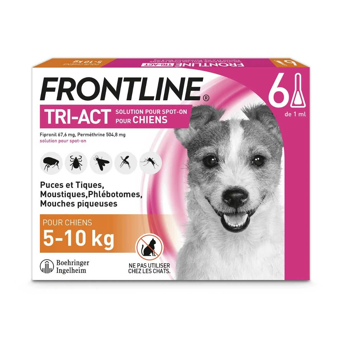 Frontline TRI-ACT - Solution Pour Spot-On Chiens - De 5 à 10kg, 6 Pipettes De 1ml