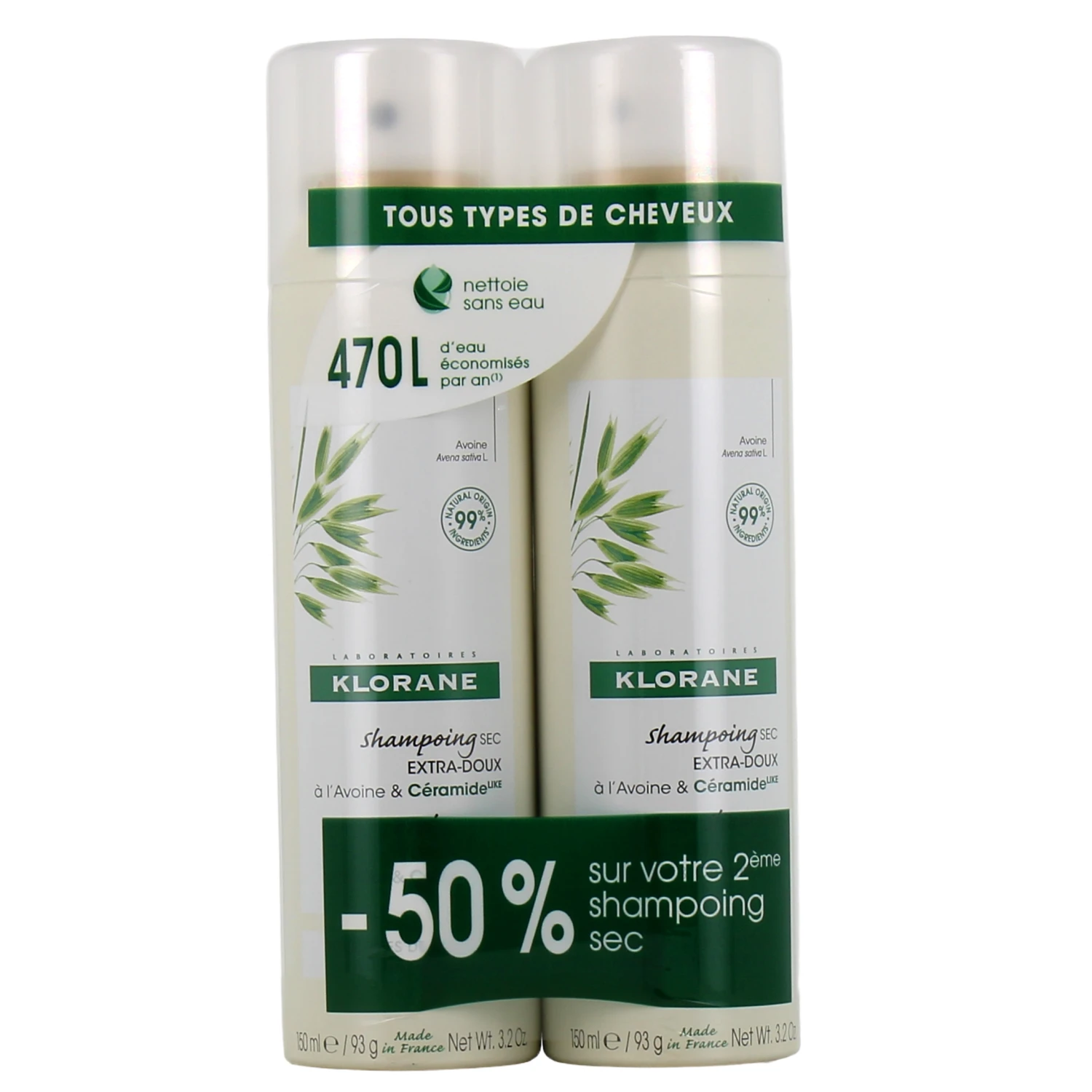 Klorane AVOINE - Shampooing Sec Extra-Doux Tous Types De Cheveux, 2 Flacons De 150ml 3 Klorane AVOINE - Shampooing Sec Extra-Doux Tous Types De Cheveux, 2 Flacons De 150ml