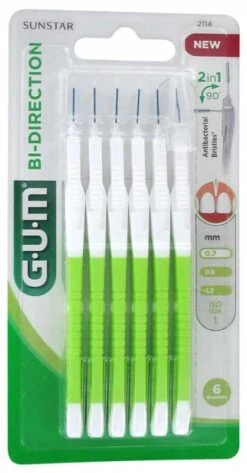 GUM® BI-DIRECTION 2114 - Brossettes Interdentaires 0.7mm, 6 Unités