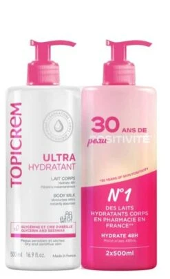 TOPICREM ULTRA-HYDRATANT - Lait Corps - Peaux Sensibles Et Sèches, 2x500ml