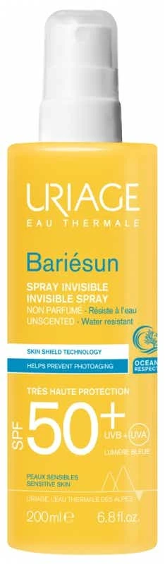 URIAGE BARIÉSUN - Spray Solaire Invisible Sans Parfum SPF50+ - Visage Et Corps - Peaux Sensibles, 200ml