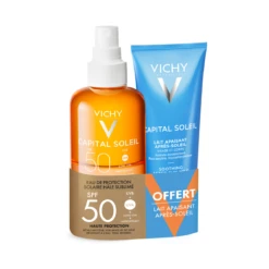 VICHY CAPITAL SOLEIL - SPF50 Eau De Protection Solaire Hâlé Sublimé, 200ml + Lait Apaisant Après-Soleil Offert, 100ml