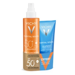 VICHY CAPITAL SOLEIL - Spray SPF50+ Fluide Invisible, Visage Et Corps, 200 Ml + Lait Apaisant Après-Soleil Offert, 100 Ml