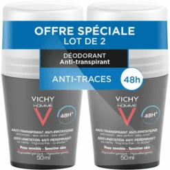 VICHY HOMME - Déodorant Anti-transpirant Anti-irritations 48h - Bille, 2x50ml