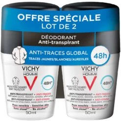 VICHY HOMME - Déodorant Anti-Transpirant Anti-Traces Protection Chemise - Bille, 2x50ml
